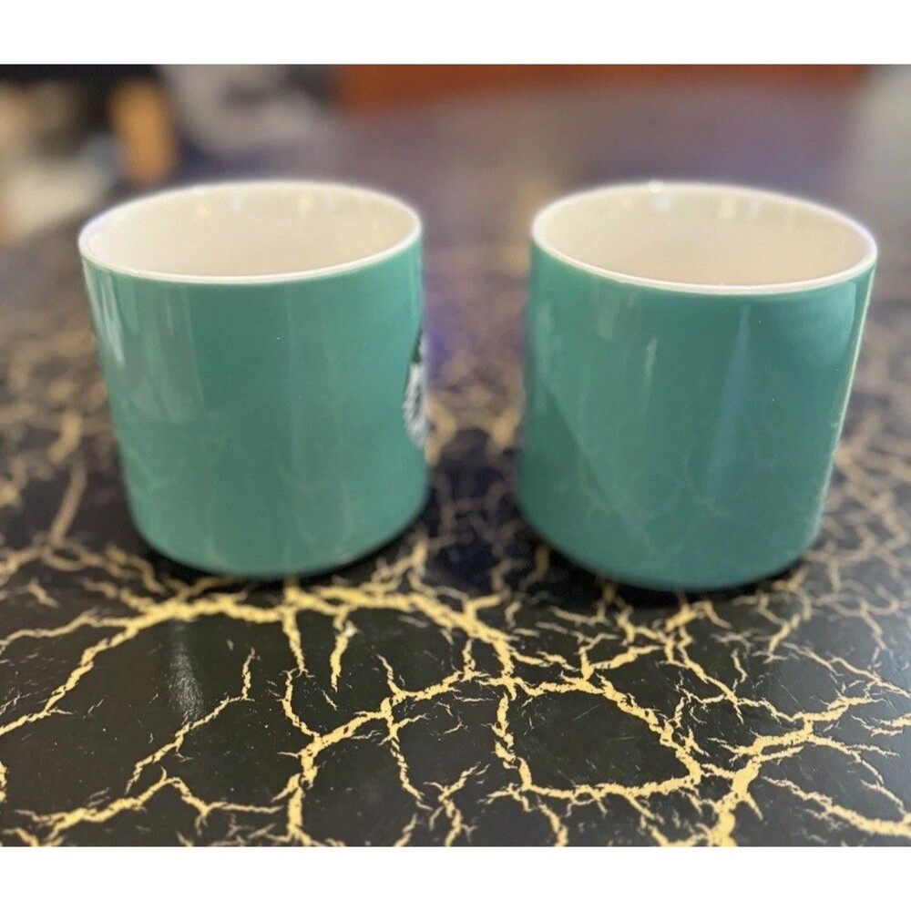 Starbucks PAIR OF 2 Siren Green Logo 11oz Aqua Teal Seafoam Green Coffee Mugs - Picture 6 of 7